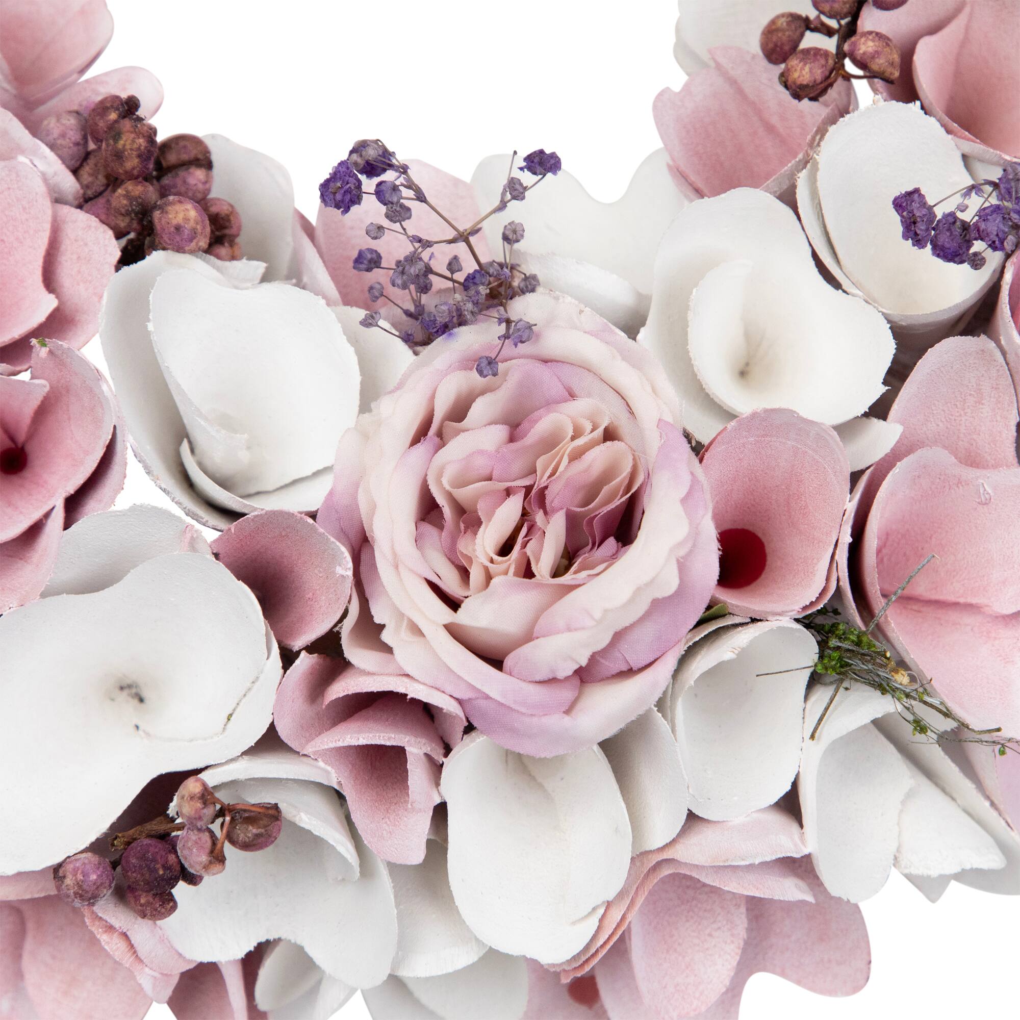 13.5" Pink & White Wooden Floral Spring Artificial Wreath with Berries